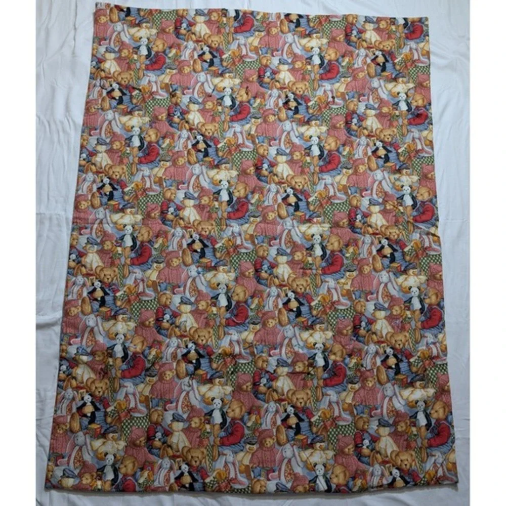 Handmade Teddy Bear Baby Quilt 57x43 Blue Jean Teddy‎ Toys Nursery Blanket